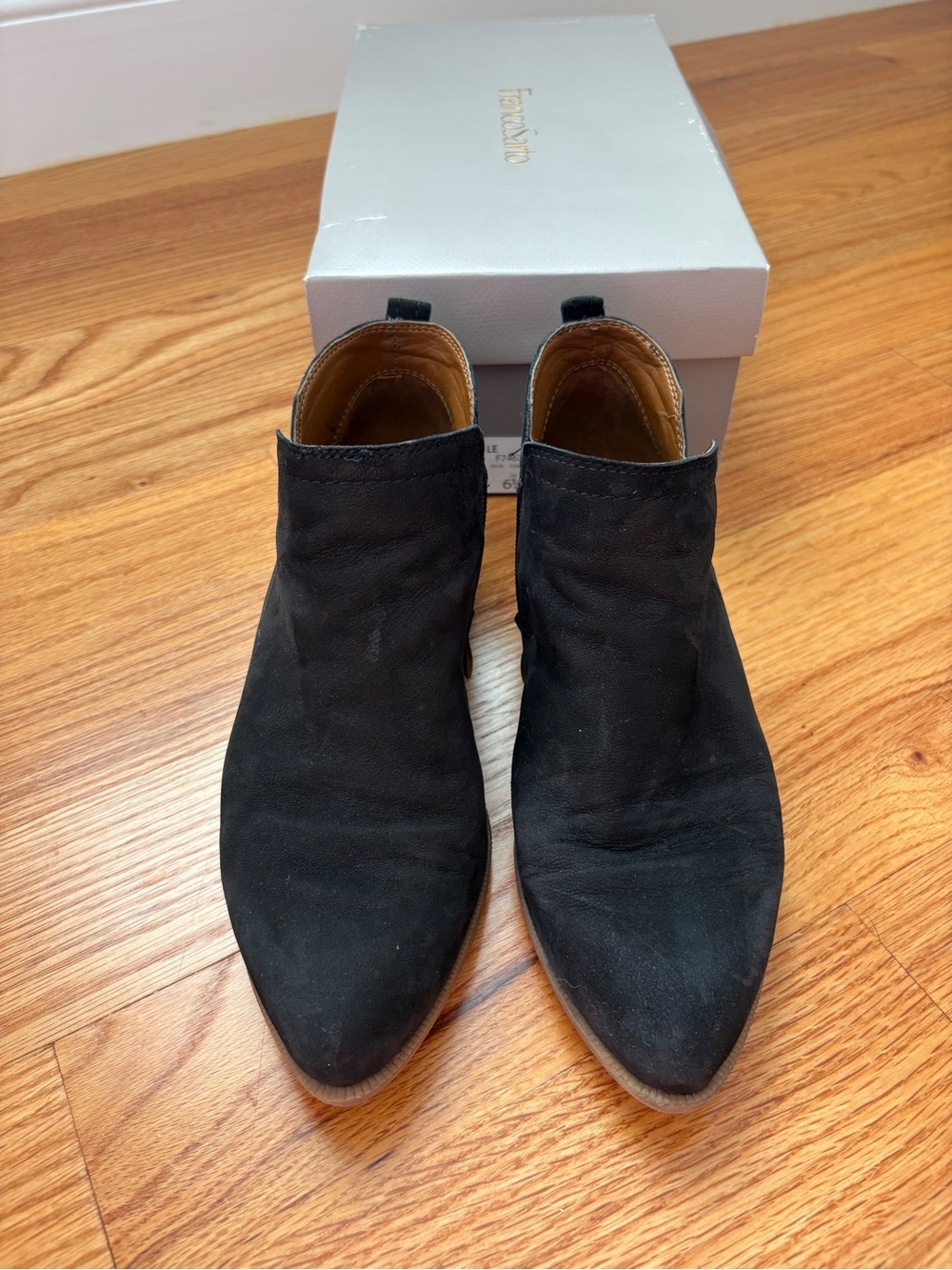 Franco Sarto Black Suede Pointed Ankle Booties